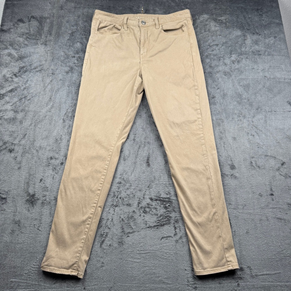 American Eagle Hi-Rise Jeggings Women 14 Long Khaki Tan Super Stretch Excellent
